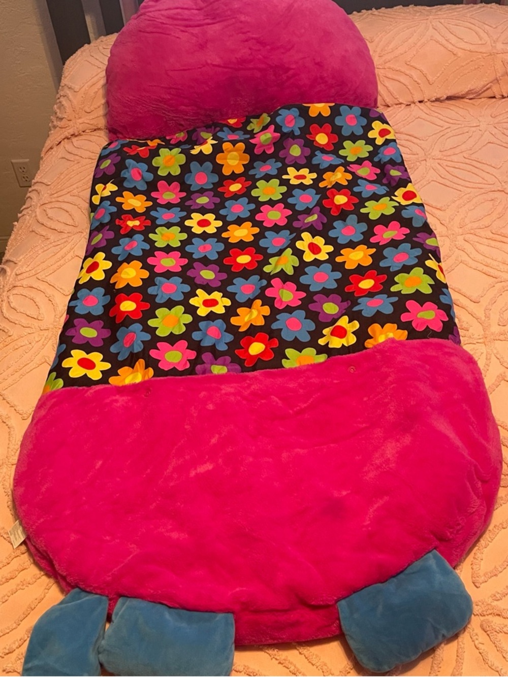 Happy Napper Plush Floral Kids Sleeping Bag - Pink